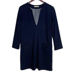 Des Pres Navy Blue Deep V Neck Dress
